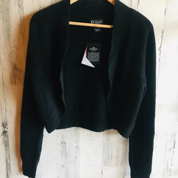 NWT C by Bloomingdale's 100% Cashmere Open Front Rounded Cropped Cardigan S